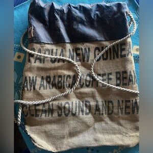 Webe Eco-Friendly Up Cycled Burlap Drawstring Coffee Bag. Preowned 20x18"
